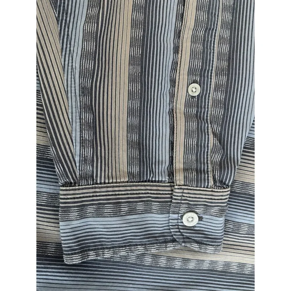 The North Face Men's XL Blue Tan Striped Active‎ Outdoors Long Sleeve Button Up